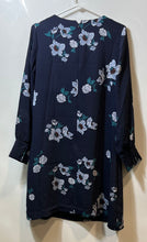 Load image into Gallery viewer, Ann Taylor Womens Blue Floral Print Lantern Sleeve Crew Neck Shift Dress Size 10