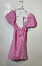 Load image into Gallery viewer, Zara Womens Pink Short Puff Sleeve Square Neck Lace Back Mini Dress Size S