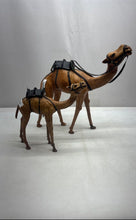 Load image into Gallery viewer, Vintage Brown Leather Wrapped Saddle Harness Mother Calf Camel Figurines 2 Pcs