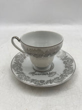 Load image into Gallery viewer, Set Of 2 Pcs Norcrest Ceramic Silver 25th Anniversary China Teacup & Saucer Set