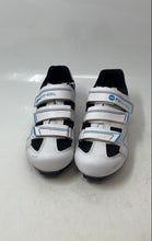 Load image into Gallery viewer, Ergo Womens Flywheel Fly Fierce White Black & Blue Cycling Shoes Size 6