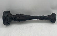 Load image into Gallery viewer, Antique Fitz & Floyd Matte Black Intricately Carved Resin Candlestick Holder