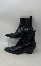Load image into Gallery viewer, Zara Womens Black Leather Pointed Toe Pull-On Ankle Western Boots Size 37