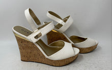 Load image into Gallery viewer, Guess Womens White Leather Peep Toe Hook & Loop High Wedge Platform Heels Size 9