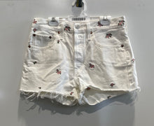 Load image into Gallery viewer, Levi's Premium Womens White Floral Denim Light Wash Raw Hem Jean Shorts Size W27