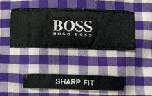 Load image into Gallery viewer, Hugo Boss Mens Purple Gingham Cotton Long Sleeve Sharp Fit Dress Shirt Size 16.5