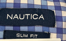Load image into Gallery viewer, Nautica Mens Blue White Plaid Long Sleeve Slim Fit Button-Up Shirt Size Large