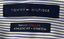 Load image into Gallery viewer, Tommy Hilfiger Mens Blue White Athletic Fit Stretch Dress Shirt Size 18 34/35
