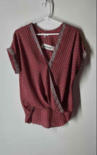 Load image into Gallery viewer, Max Studio Womens Red Multi Printed Short Sleeve V-Neck Blouse Top Size S