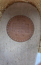 Load image into Gallery viewer, Authentic Tory Burch Womens Beige Wedge Heel Ankle Strap Sandals Sz 6.5M Stained