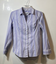 Load image into Gallery viewer, Express Womens Blue White Striped Long Sleeve Original Button-Up Shirt Size M