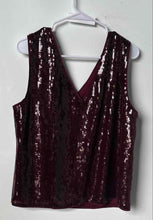 Load image into Gallery viewer, J.Crew Womens Burgundy Sequin Sleeveless V-Neck Regular Fit Blouse Top Size XL