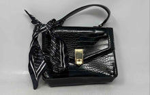 Load image into Gallery viewer, Aldo Womens Black Croc Embossed Faux Leather Scarf Top Handle Satchel Handbag