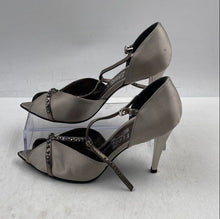 Load image into Gallery viewer, Authentic Salvatore Ferragamo Womens Gray High Ankle Strap Heels Sz 5.5 Stained
