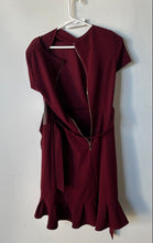 Load image into Gallery viewer, Calvin Klein Womens Burgundy Short Sleeve Round Neck Ruffle Wrap Dress Size 8P