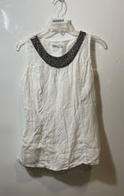 Load image into Gallery viewer, Lina Tomei Womens White Sleeveless Embellished Round Neck Blouse Top Size L