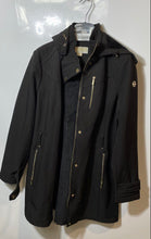 Load image into Gallery viewer, Michael Kors Womens Black Hooded Snap Front Full-Zip Rain Coat Size Medium