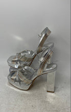 Load image into Gallery viewer, Aldo Womens Nadie Silver Ankle Strap High Block Heels Platform Sandals Size 6