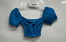 Load image into Gallery viewer, Zara Womens Blue Short Sleeve Ribbed Cropped Blouse Top Size Small