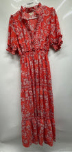 Load image into Gallery viewer, Max Studio Womens Coral Floral Print Short Sleeve Tiered Maxi Dress Size M