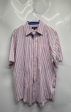 Load image into Gallery viewer, Bogari Mens Pink Blue Striped Short Sleeve Spread Collar Button-Up Shirt Size L