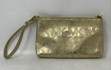 Load image into Gallery viewer, Michael Kors Womens Gold Signature Print Leather Outer Pocket Wristlet Wallet