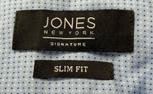 Load image into Gallery viewer, Jones New York Mens Blue Dotted Long Sleeve Collared Slim Fit Dress Shirt Size L