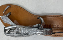 Load image into Gallery viewer, Schutz Womens Courtney Silver Snake Embossed Leather Ankle Strap Sandals Size 37