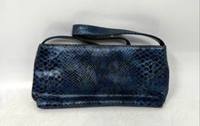 Load image into Gallery viewer, Adrienne Vittadini Womens Blue Snakeskin Print Faux Leather Zipper Clutch Bag