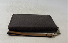 Load image into Gallery viewer, Michael Kors Womens Brown Signature Print Card Holder Zipper Wristlet Wallet