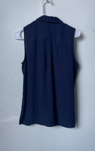 Load image into Gallery viewer, Michael Kors Womens Blue Sleeveless Collared Zip Front Blouse Top Size M