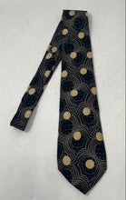 Load image into Gallery viewer, Perry Ellis Mens Black Gold-Tone Printed Silk Adjustable Designer Tie
