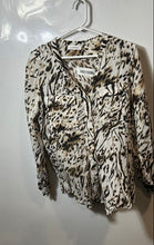 Load image into Gallery viewer, Calvin Klein Womens White Brown Animal Print Button Front Blouse Top Size Medium