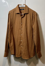 Load image into Gallery viewer, Michael Kors Mens Brown Striped Print Cotton Long Sleeve Button-Up Shirt Size M