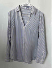 Load image into Gallery viewer, Express Womens Blue White Striped Long Sleeve Button-Up Shirt Size Small