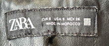 Load image into Gallery viewer, Zara Womens Black Faux Leather Pockets Flat Front Mom Shorts Size S