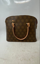 Load image into Gallery viewer, Adrienne Vittadini Womens Brown Signature Print Leather Zip Top Satchel Handbag