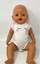 Load image into Gallery viewer, Brown Eyes Bald Head White Kitty Onesie Collectible Plush Baby Doll Toy