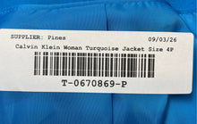 Load image into Gallery viewer, Calvin Klein Womens Turquoise One-Button Blazer Jacket Size 4P With Tag