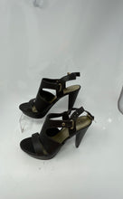 Load image into Gallery viewer, Guess Womens Black Leather Open Toe Buckle Cone Platform Heels Size 8M