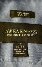 Load image into Gallery viewer, Kenneth Cole Awearness Mens Blue Cotton Slim Fit Long Sleeve Dress Shirt Size 17