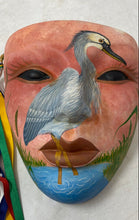 Load image into Gallery viewer, Hand-Painted Blue Heron Design Standing By Water Ceramic Wall Mask With Ribbons