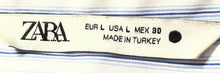 Load image into Gallery viewer, Zara Womens Blue White Striped Cuffed Short Sleeve Button Front Blouse Top Sz L