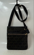Load image into Gallery viewer, Michael Kors Womens Black Brown Signature Print Adjustable Strap Crossbody Bag