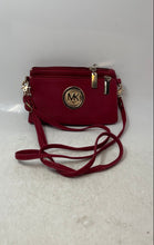 Load image into Gallery viewer, Michael Kors Womens Red MK Logo Medallion Leather Outer Pocket Crossbody Bag
