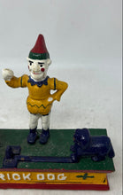Load image into Gallery viewer, Vintage Cast Iron Trick Dog Circus Clown Barrel Figure Mechanical Coin Bank