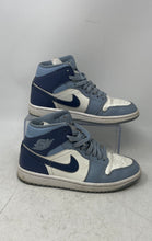 Load image into Gallery viewer, Nike Womens Air Jordan 1 Mid BQ6472-140 White Blue Lace-Up Sneaker Shoes Size 7