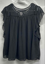 Load image into Gallery viewer, Ann Taylor Loft Womens Dark Gray Lace Trim Flutter Sleeve Blouse Top Size Small