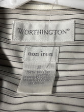 Load image into Gallery viewer, Worthington Womens White Striped Long Sleeve Collared Button-Up Shirt Size 12