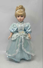 Load image into Gallery viewer, Vintage Collectible Blonde Curly Hair Porcelain Doll In Victorian Dress w/ Stand